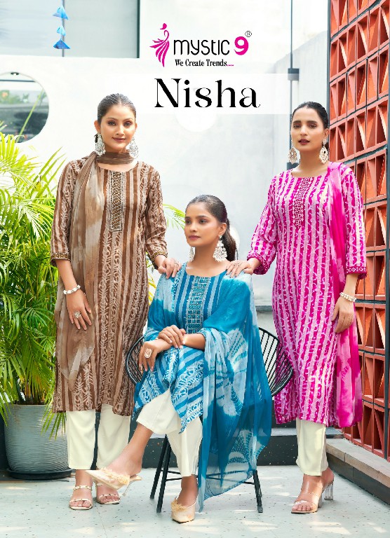 Mystic 9 NIsha Vol-3 Wholesale Rayon Straight Cut Kurti With Pant And Dupatta