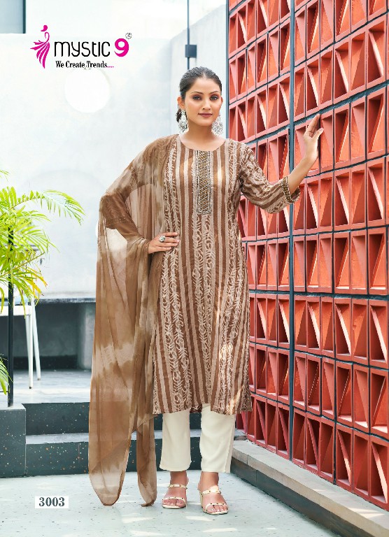 Mystic 9 NIsha Vol-3 Wholesale Rayon Straight Cut Kurti With Pant And Dupatta