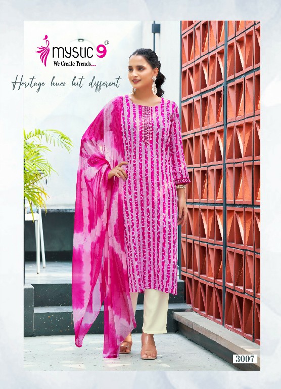 Mystic 9 NIsha Vol-3 Wholesale Rayon Straight Cut Kurti With Pant And Dupatta