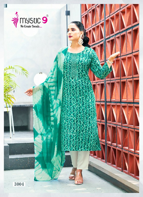 Mystic 9 NIsha Vol-3 Wholesale Rayon Straight Cut Kurti With Pant And Dupatta