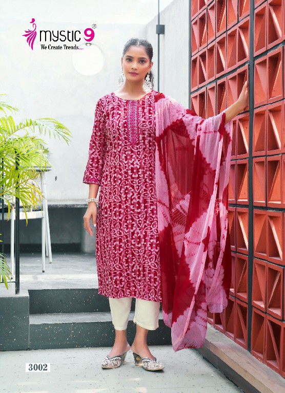 Mystic 9 NIsha Vol-3 Wholesale Rayon Straight Cut Kurti With Pant And Dupatta