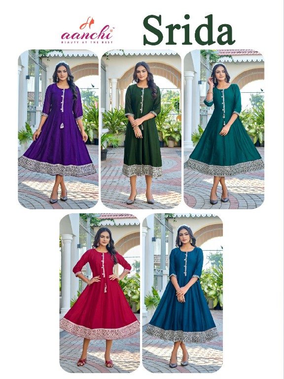 aanchi srida vichitra readymade attractive look flair kali cut kurtis