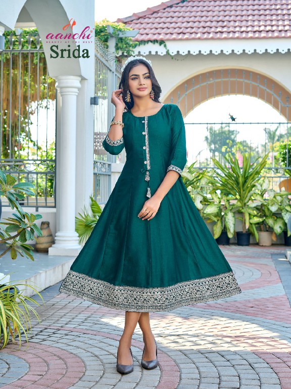 aanchi srida vichitra readymade attractive look flair kali cut kurtis