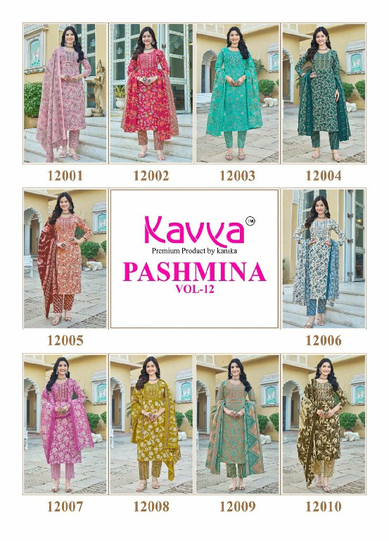 KAVYA PASHMINA VOL 12 COTTON LINING FANCY CASUAL WEAR READYMADE KURTI PANT WITH DUPATTA