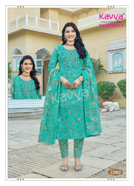 KAVYA PASHMINA VOL 12 COTTON LINING FANCY CASUAL WEAR READYMADE KURTI PANT WITH DUPATTA