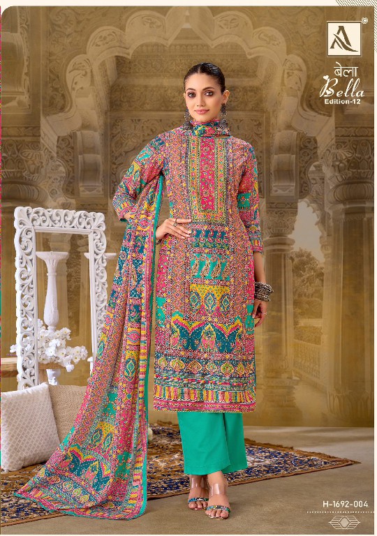 alok suit present bella vol 12 digital printed muslin salwar kameez for womens