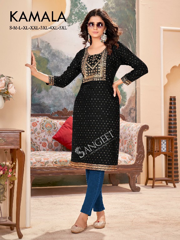 Sangeet Kamala Wholesale Reyon Gold Print Long Kurtis