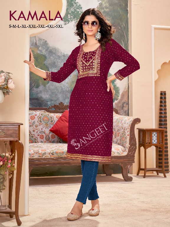 Sangeet Kamala Wholesale Reyon Gold Print Long Kurtis