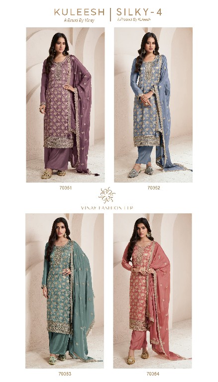 vinay kuleesh silky vol 4 lotus silk jacquard embroidery salwar suits