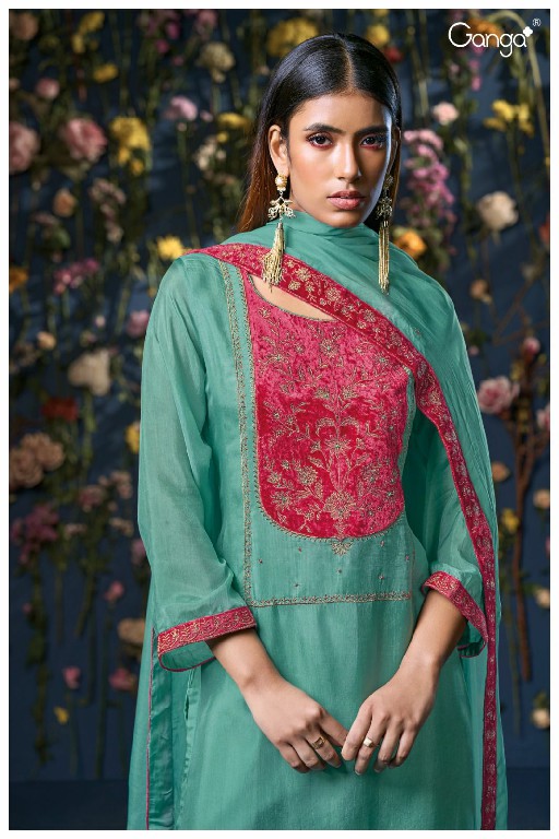 Ganga Pranjal S3096 Wholesale Pure Bemberg Salwar Kameez