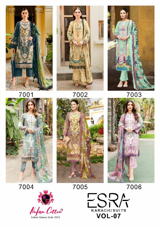 NAFISA COTTON ESRA KARACHI SUITS VOL 7 PAKISTANI CASUAL WEAR UNSTITCH SALAWAR KAMEEZ