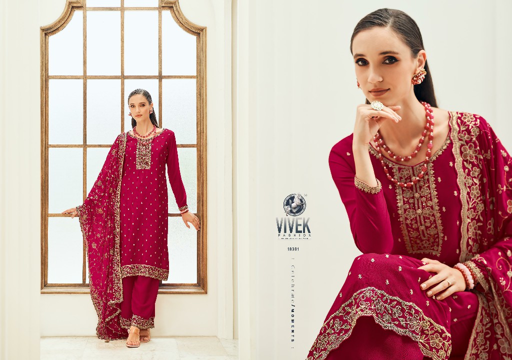 Vivek Anamika Wholesale Chinon Silk With Work Straight Salwar Kameez