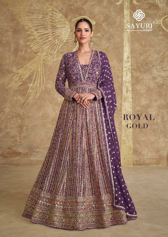 sayuri designer royal gold free size stitch georgette heavy designer dresses