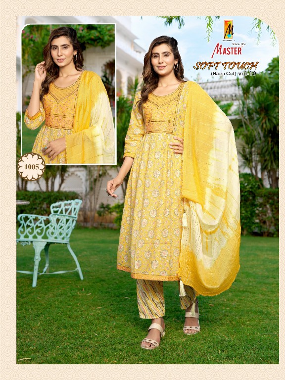 Master Soft Touch Vol-10 Wholesale Nayra Cut Kurtis With Pant And Dupatta