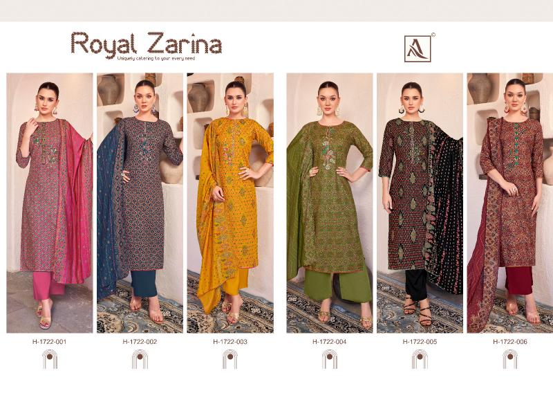 alok suit present royal zarina latest rayon discharge gold print ladies suits