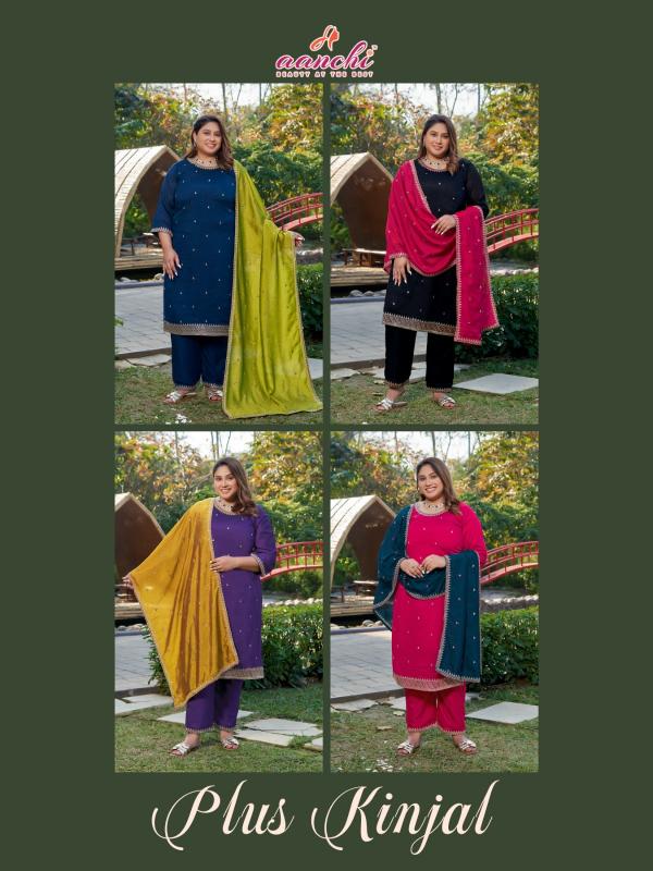 aanchi plus kinjal readymade vichitra beautiful look combo set plus size 3pcs dress