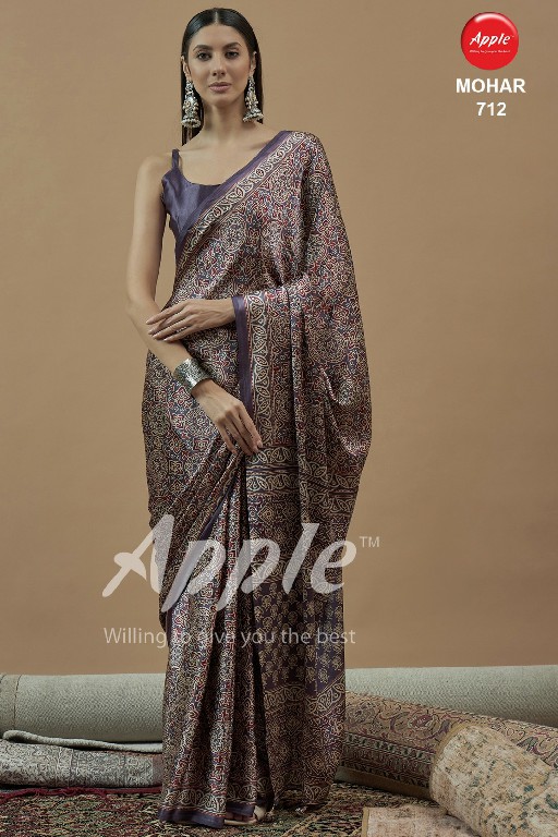 apple mohar vol 7 japan satin ajrakh fancy printed womens saree