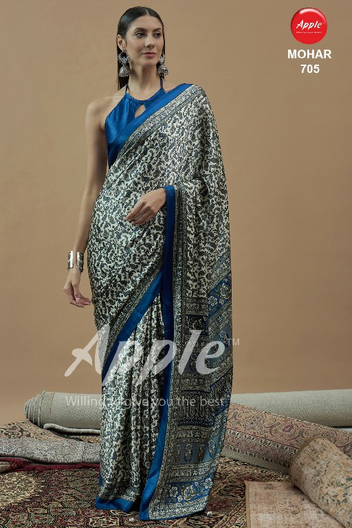 apple mohar vol 7 japan satin ajrakh fancy printed womens saree