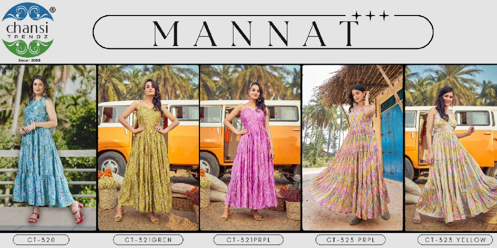 Chansi Mannat Wholesale Chinon Fabrics Anarkali Ghera Kurtis