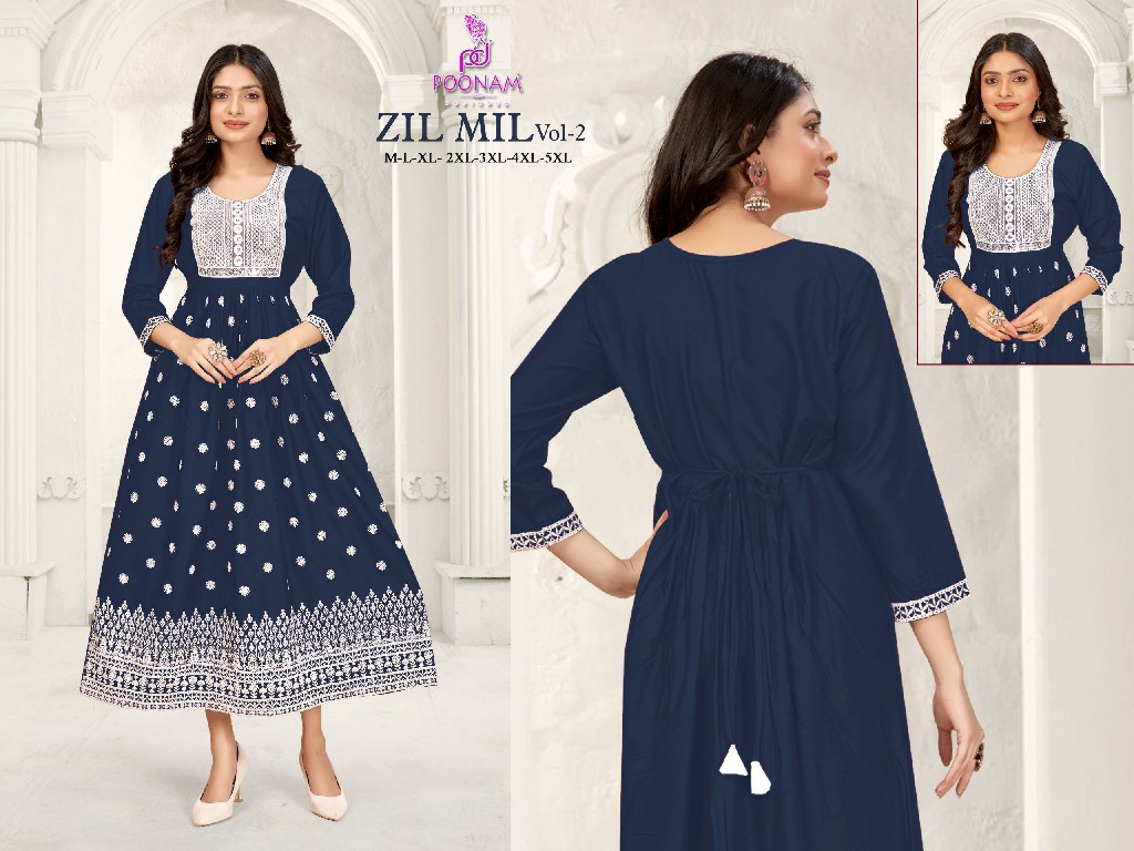 poonam designer zil mil vol 2 readymade big size rayon kurti type designer gown