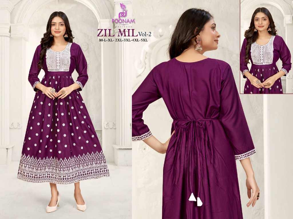 poonam designer zil mil vol 2 readymade big size rayon kurti type designer gown