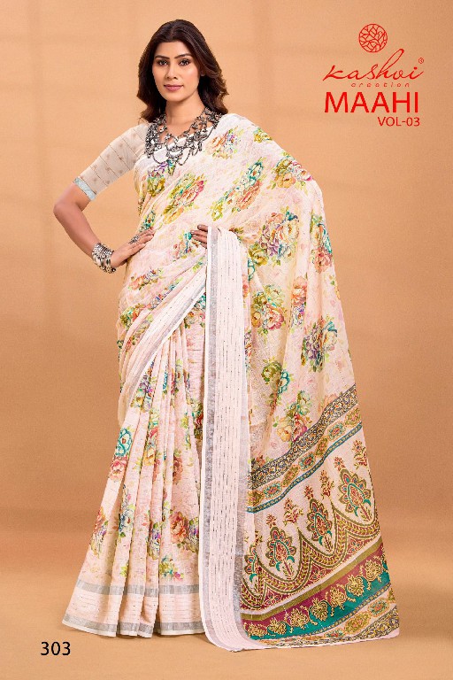 Kashvi Maahi Vol-3 Wholesale Linen Weaving Sequence Border Sarees