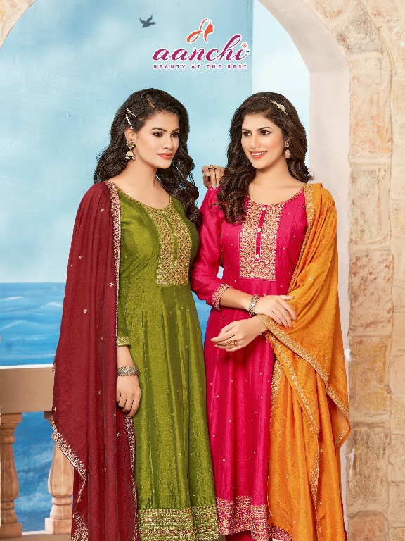 Aanchi Tencil Wholesale Vichitra Silk Readymade 3 Piece Salwar Suits