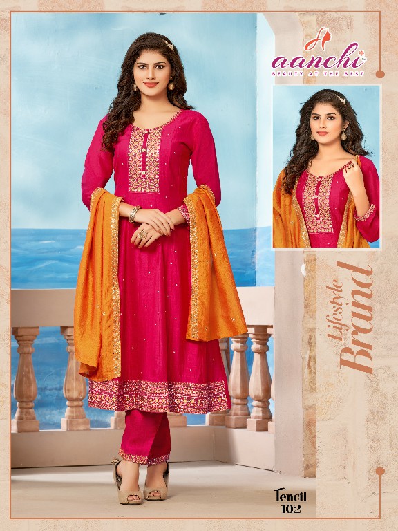 Aanchi Tencil Wholesale Vichitra Silk Readymade 3 Piece Salwar Suits