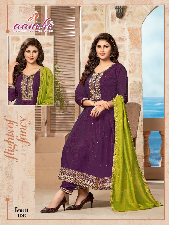 Aanchi Tencil Wholesale Vichitra Silk Readymade 3 Piece Salwar Suits