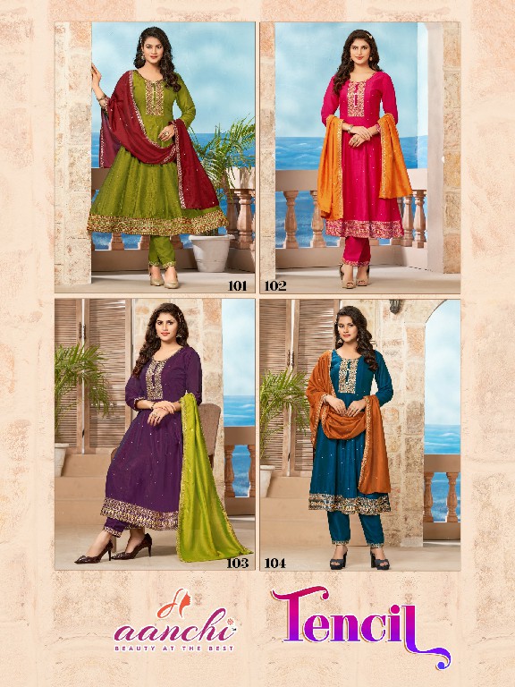 Aanchi Tencil Wholesale Vichitra Silk Readymade 3 Piece Salwar Suits