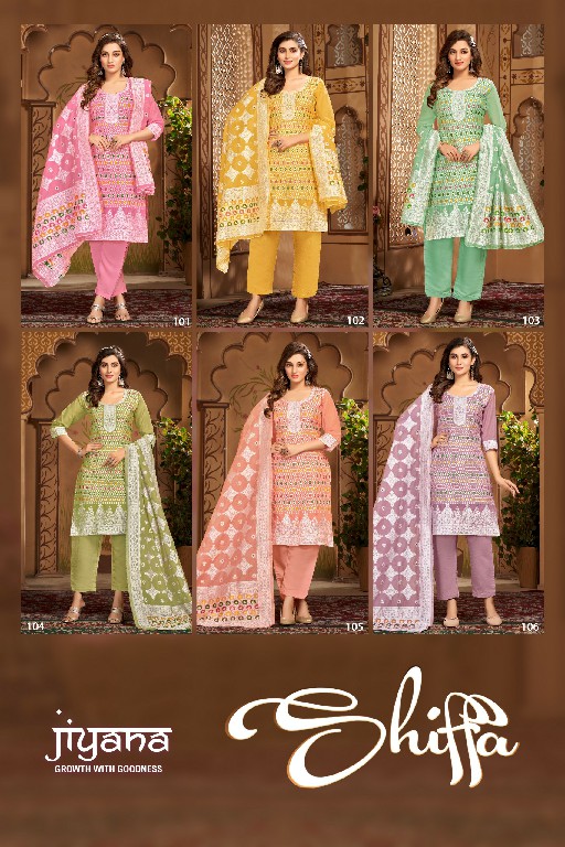 Jiyana Shiffa Wholesale Chanderi Jacquard Fabrics Readymade 3 Piece Suits