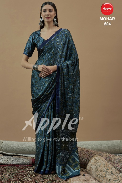 apple mohar vol 5 fancy japan satin ajhrakh print best sarees online