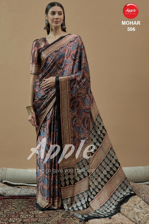 apple mohar vol 5 fancy japan satin ajhrakh print best sarees online