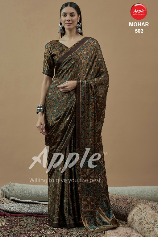 apple mohar vol 5 fancy japan satin ajhrakh print best sarees online