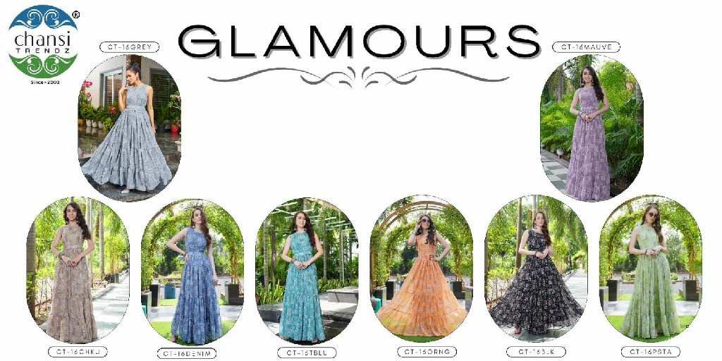 Chansi Glamours Wholesale Fit And Flared Multilayer Georgette Gowns Kurtis