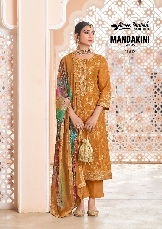 mandakini vol 15 by shree shalika viscose dola jacquard shop trendy unstitch suits