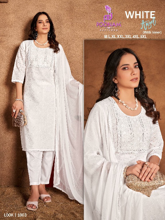 poonam designer present white angel readymade cotton chikan work salwar suits