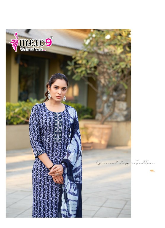 Mystic 9 NIsha Vol-4 Wholesale Rayon Straight Cut Kurti With Pant And Dupatta