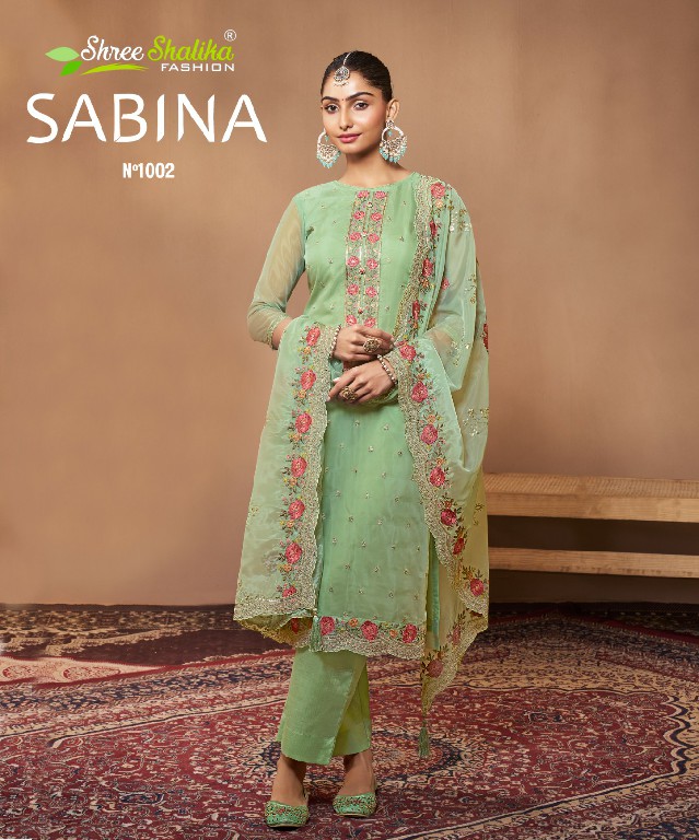 shree shalika presents sabina stylish look organza suit material for women