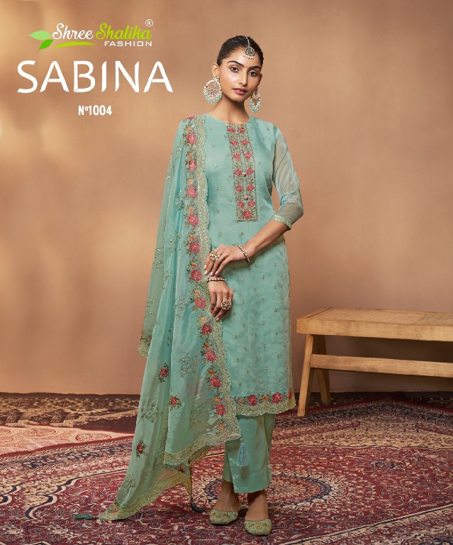 shree shalika presents sabina stylish look organza suit material for women