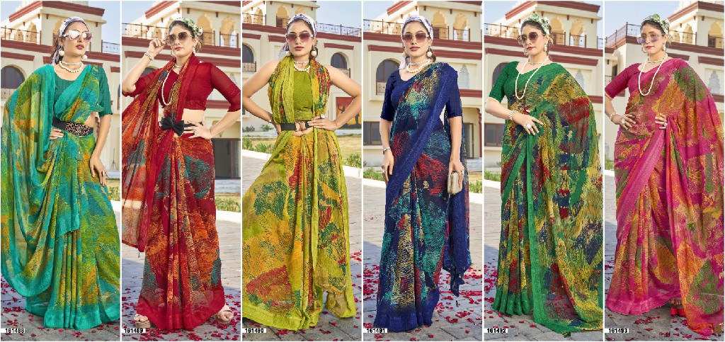 Vallabhi Nityansha Vol-5 Wholesale Abstract Print Georgette Fabrics Sarees