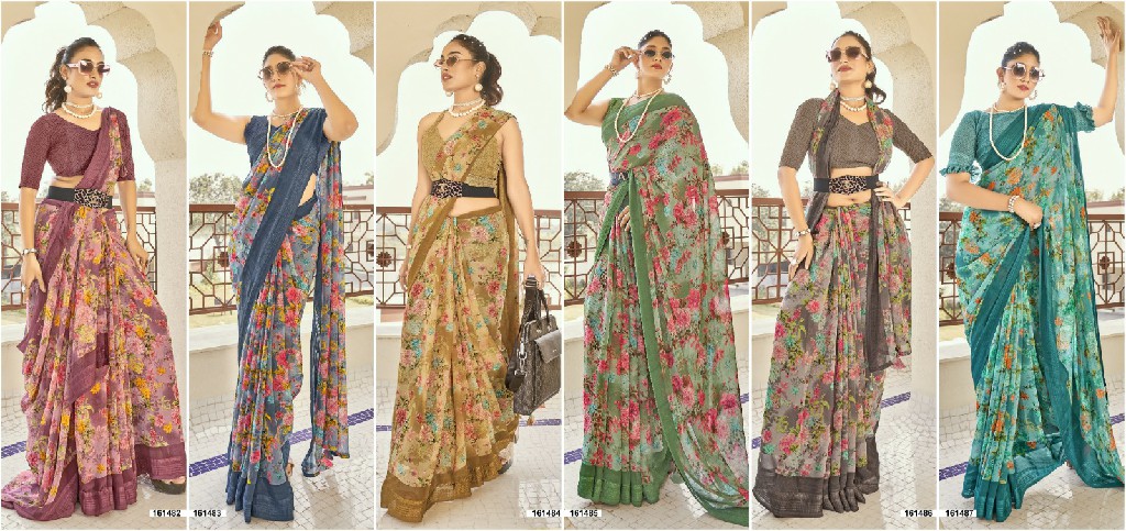 Vallabhi Nityansha Vol-4 Wholesale Abstract Print Georgette Fabrics Sarees