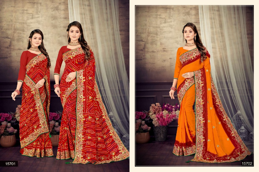 Jalnidhi Krishna Priya Wholesale Dulhan Work Bandhani Sarees