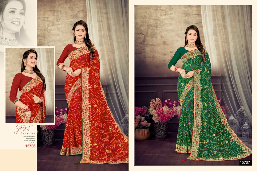 Jalnidhi Krishna Priya Wholesale Dulhan Work Bandhani Sarees