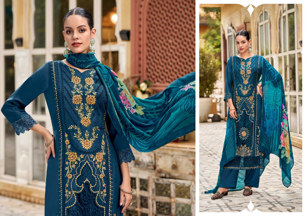 Varaa Fab Gulistaan Wholesale Pure Bemberg Muslin With Work Dress Material