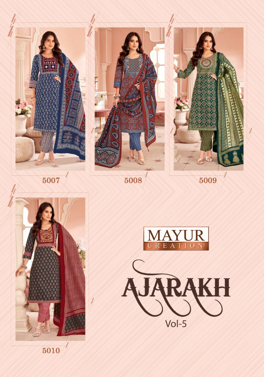 MAYUR CREATION AJARAKH VOL 5 COTTON THREAD WORK READYMADE 3PCS SET