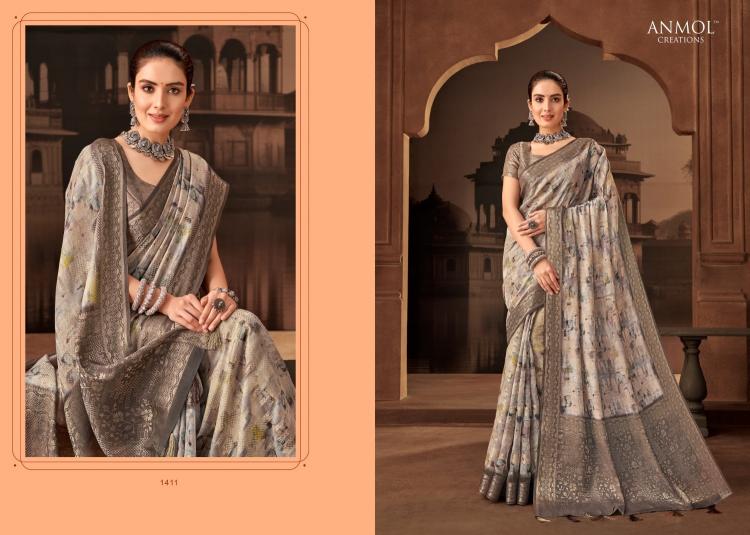 tulip vol 14 by anmol creation 1401-1411 muslin silk exclusive sarees for any occasion