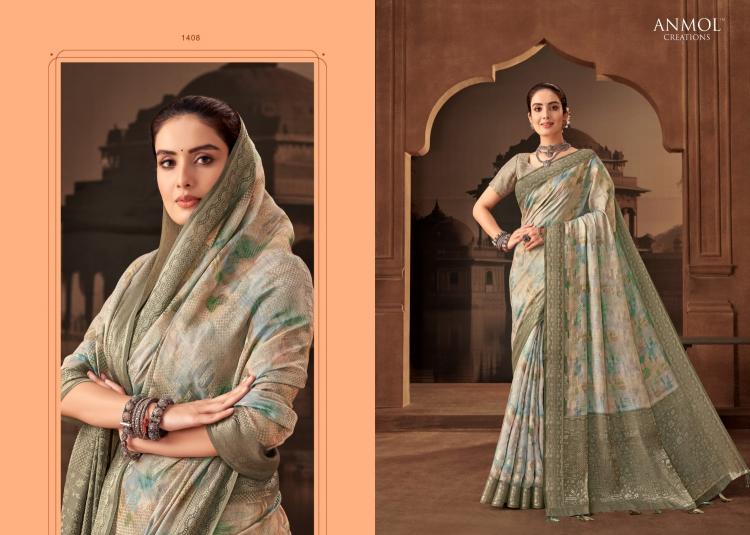 tulip vol 14 by anmol creation 1401-1411 muslin silk exclusive sarees for any occasion