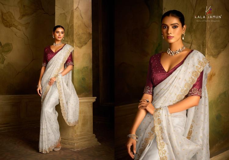 vaani by kala jamun organza with siroski work party wear saree exports