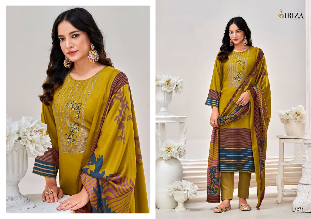 ibiza presents ek nazar viscose muslin dress material with chinon dupatta